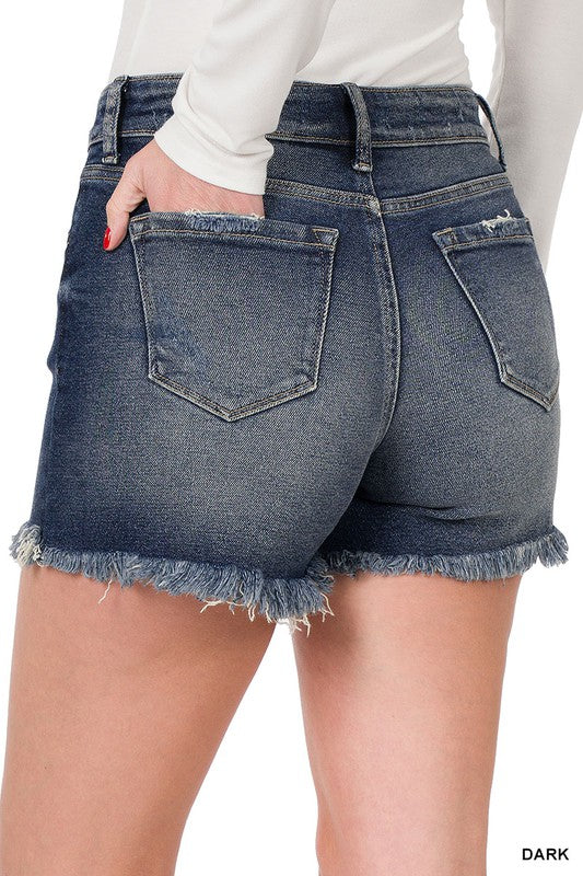 FRAYED HEM DENIM SHORTS