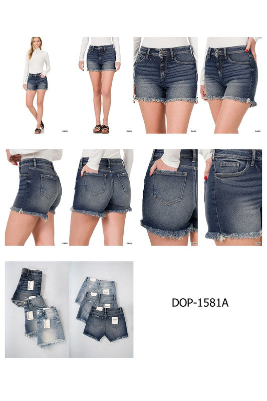 FRAYED HEM DENIM SHORTS