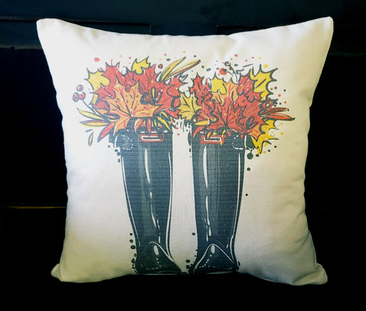 Black Boots With Flowers Pillow