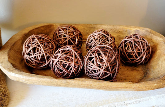 Set of 6 2" Brown Rattan Balls