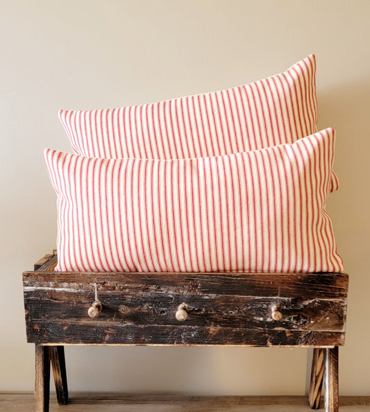 Red Ticking 10x20 Pillow