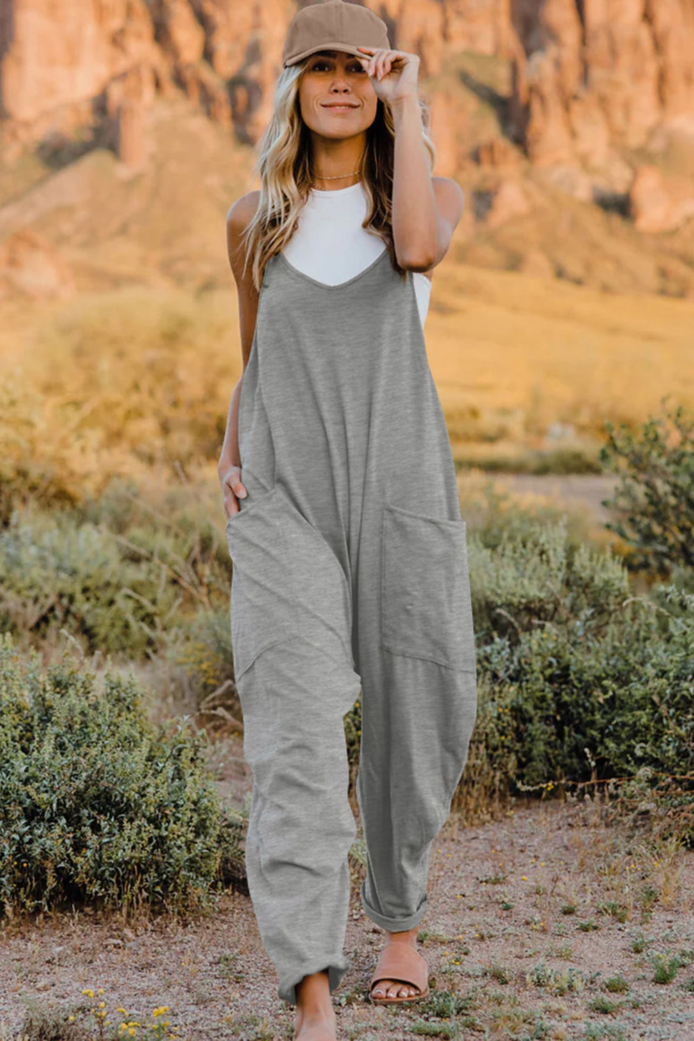 Double Take V-Neck Sleeveless Jumpsuit with Pocket