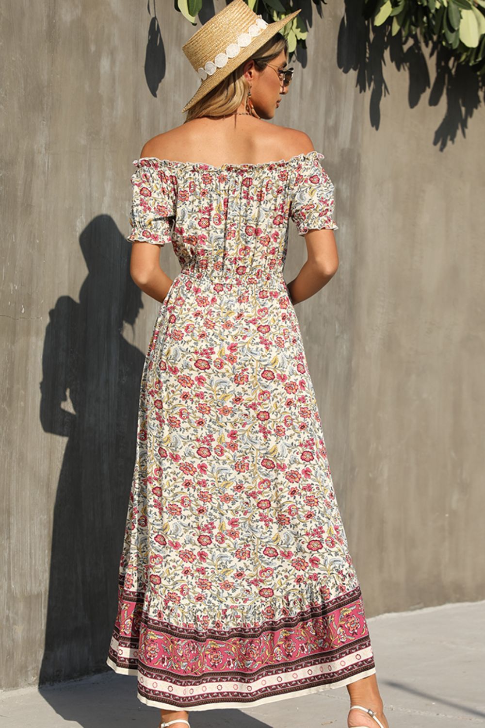 Bohemian Frilled High-Low Off-Shoulder Dress