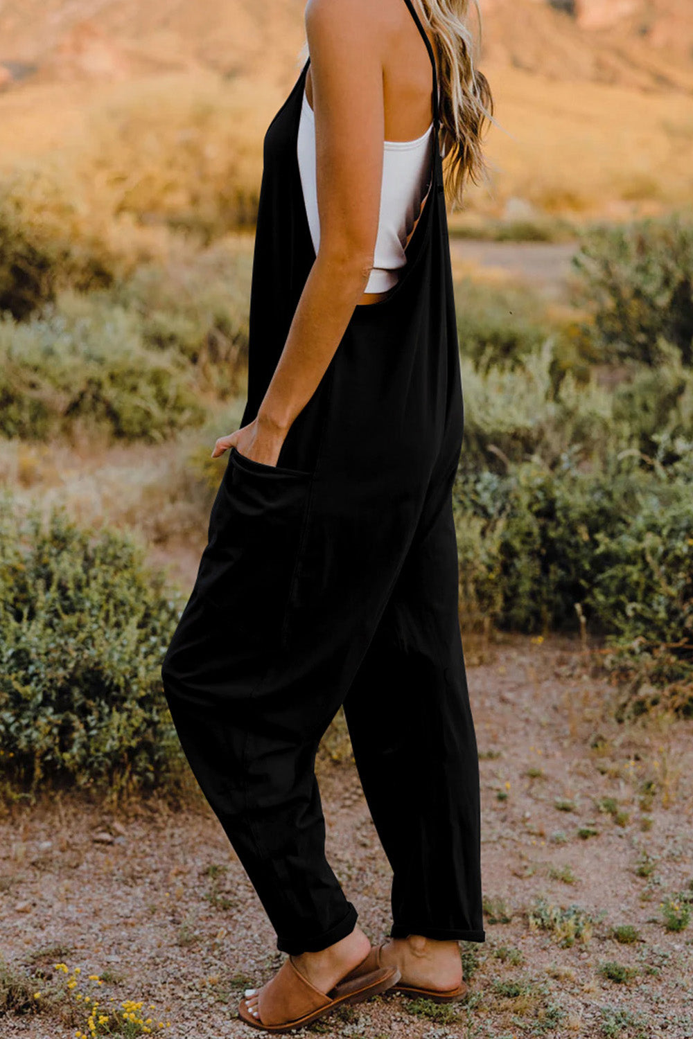 Double Take V-Neck Sleeveless Jumpsuit with Pocket