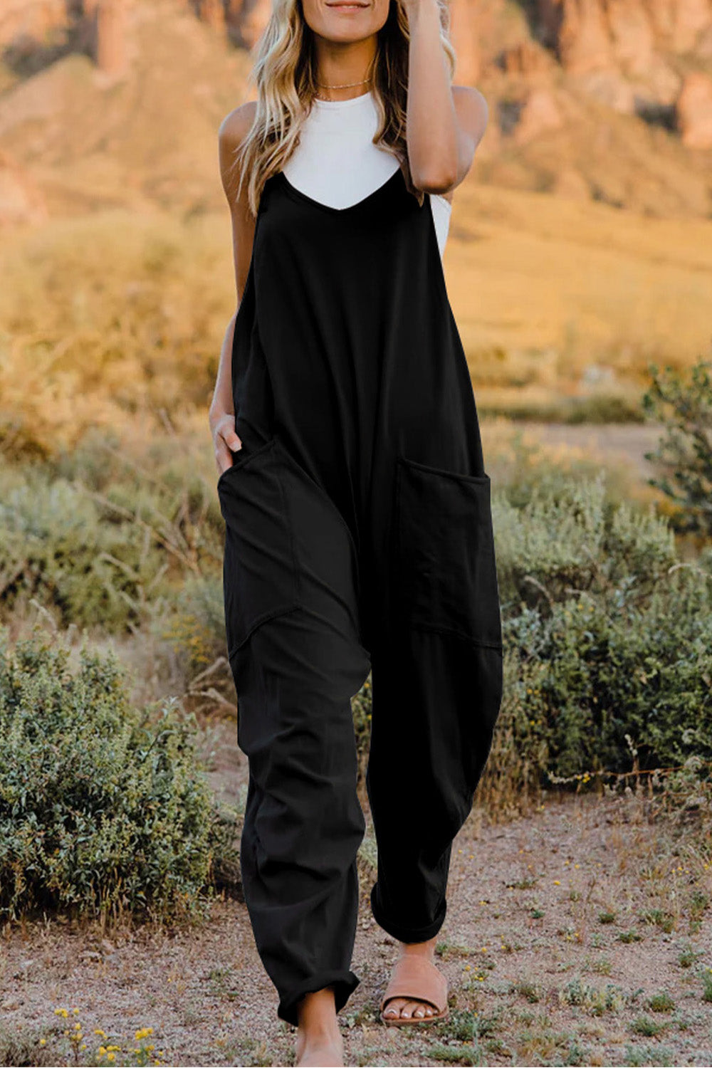 Double Take V-Neck Sleeveless Jumpsuit with Pocket