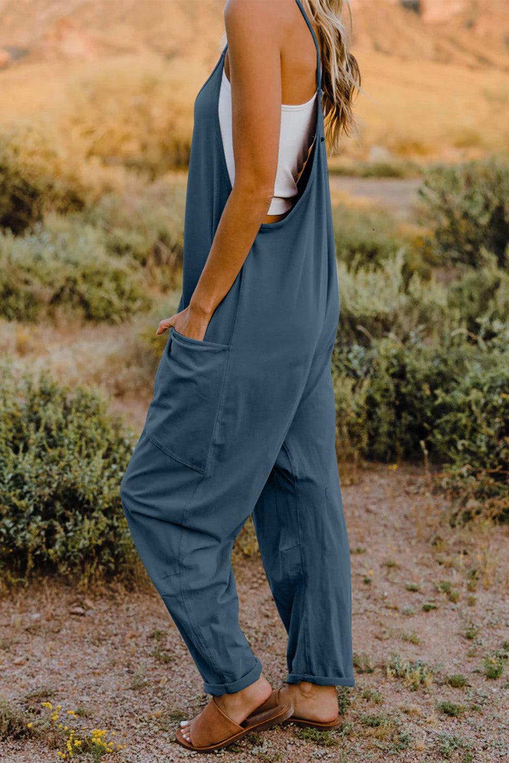 Double Take V-Neck Sleeveless Jumpsuit with Pocket