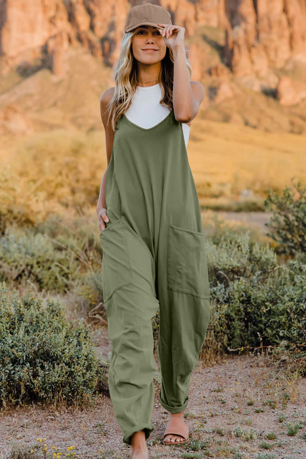 Double Take V-Neck Sleeveless Jumpsuit with Pocket