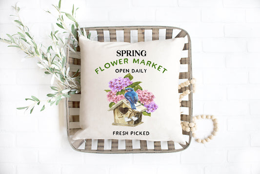 Flower Market Bird House Pillow