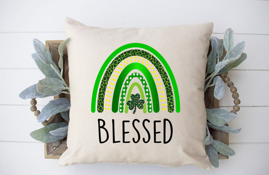 Blessed Green Rainbow Pillow