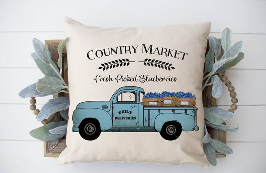 Blueberry Farm Truck Pillow