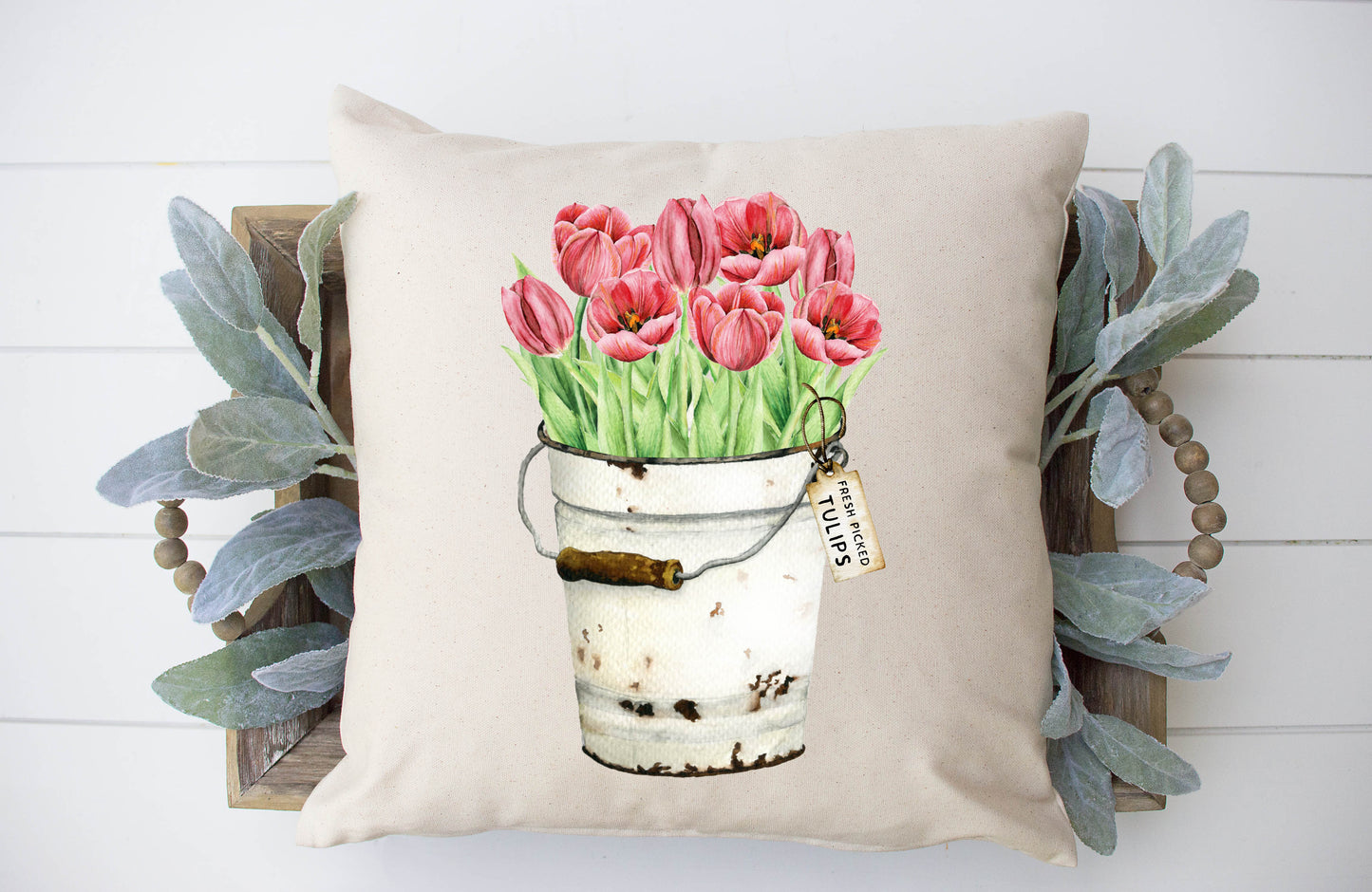 Bucket Of Tulips Pillow