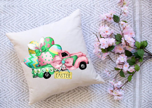 Easter Truck With Colorful Eggs Pillow Cover