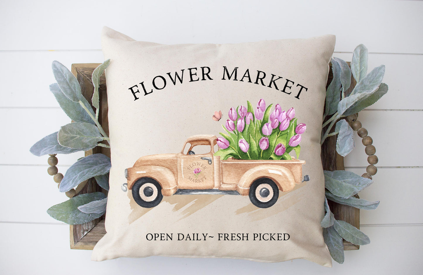 Flower Market Truck Pillow