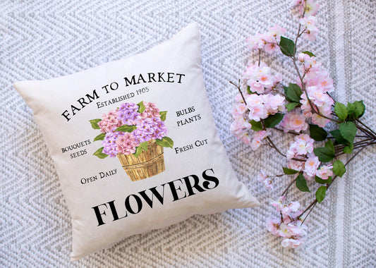 Farm To Market Flower Basket Pillow