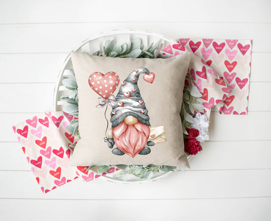 Gnome With Heart Balloon Valentine Pillow Cover