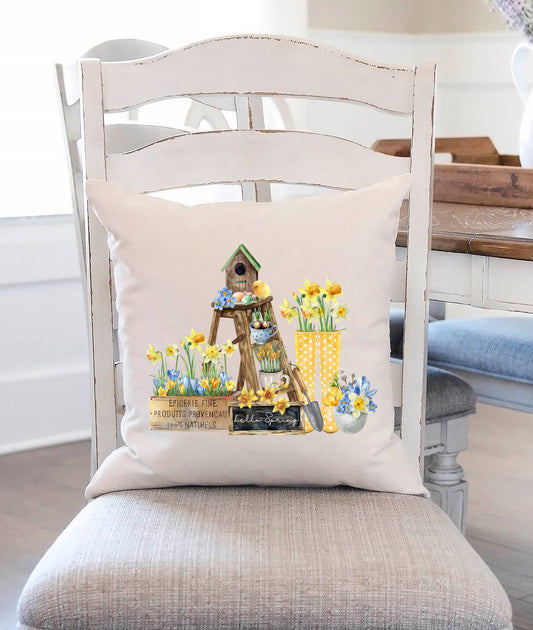 Hello Spring With Yellow Boots Pillow