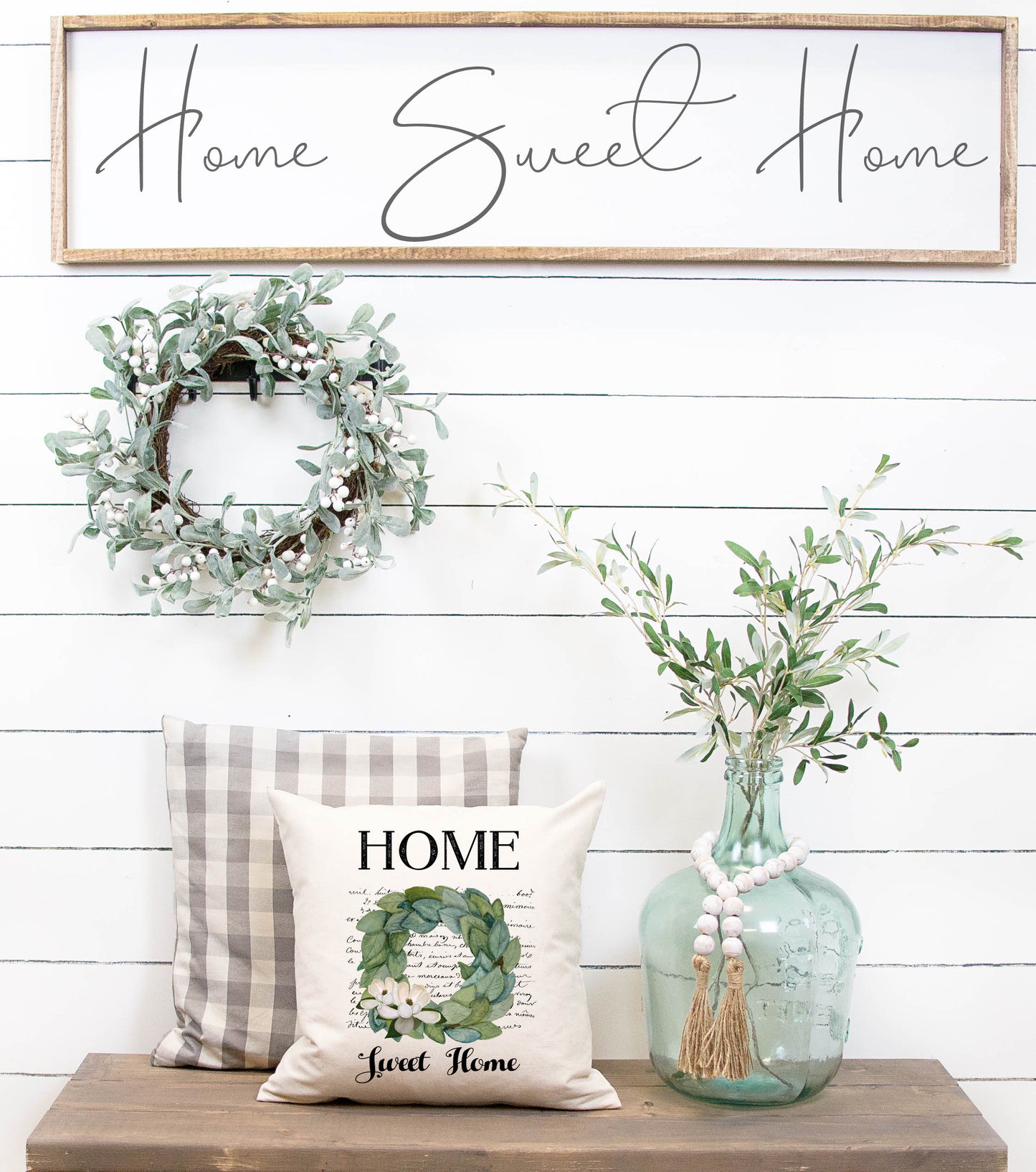 Home Sweet Home Magnolia Wreath Pillow