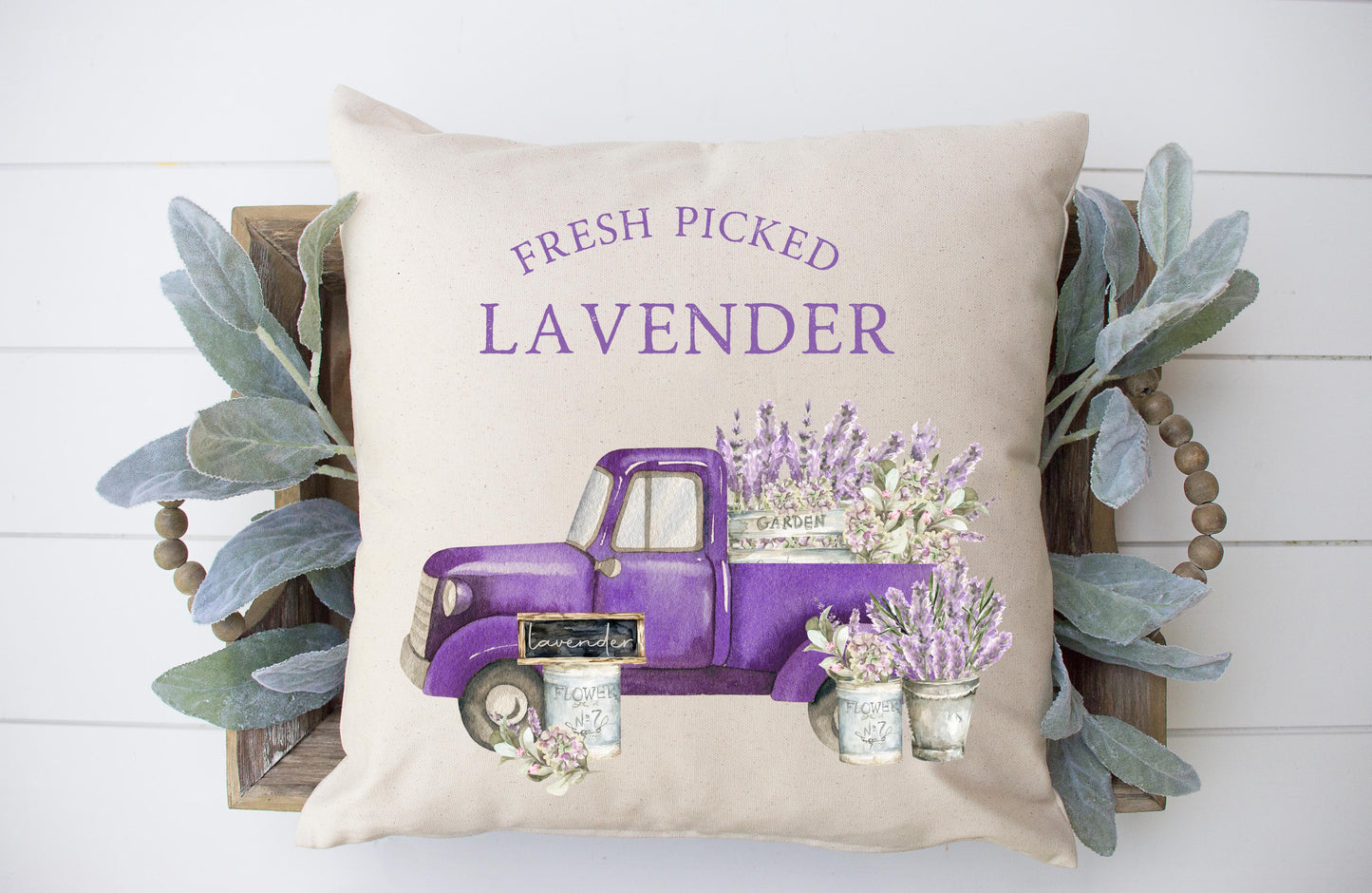 Lavender Truck With Baskets Pillow