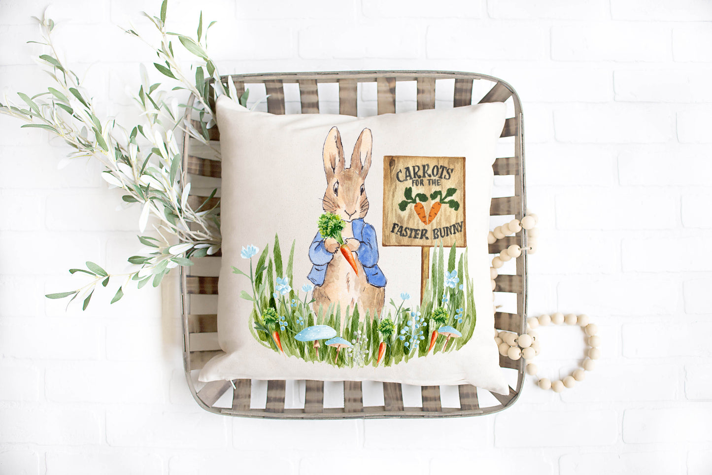 Peter Rabbit Carrot Patch Pillow