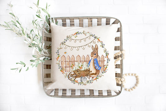 Happy Easter Banner Peter Rabbit Pillow