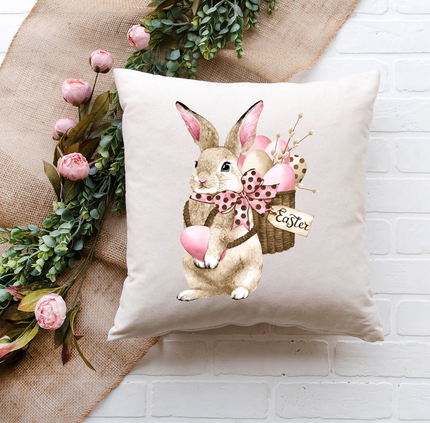 Pink Easter Bunny With Basket Cover