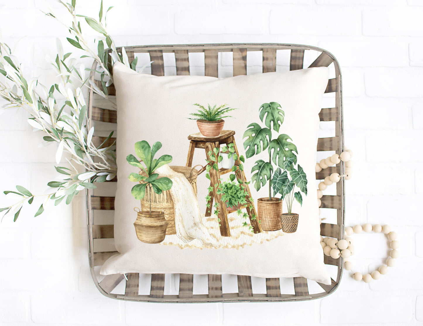 Boho Plant Ladder Pillow