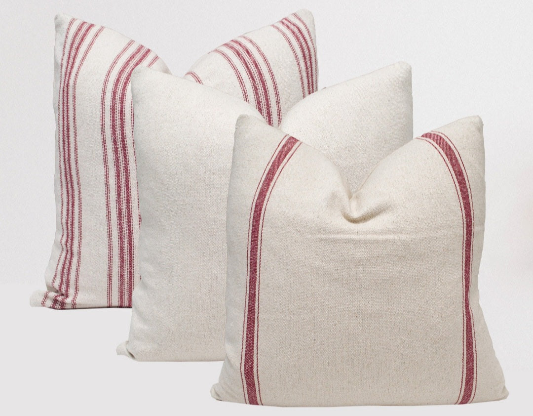 Red 9 Stripe Grain Sack Pillow