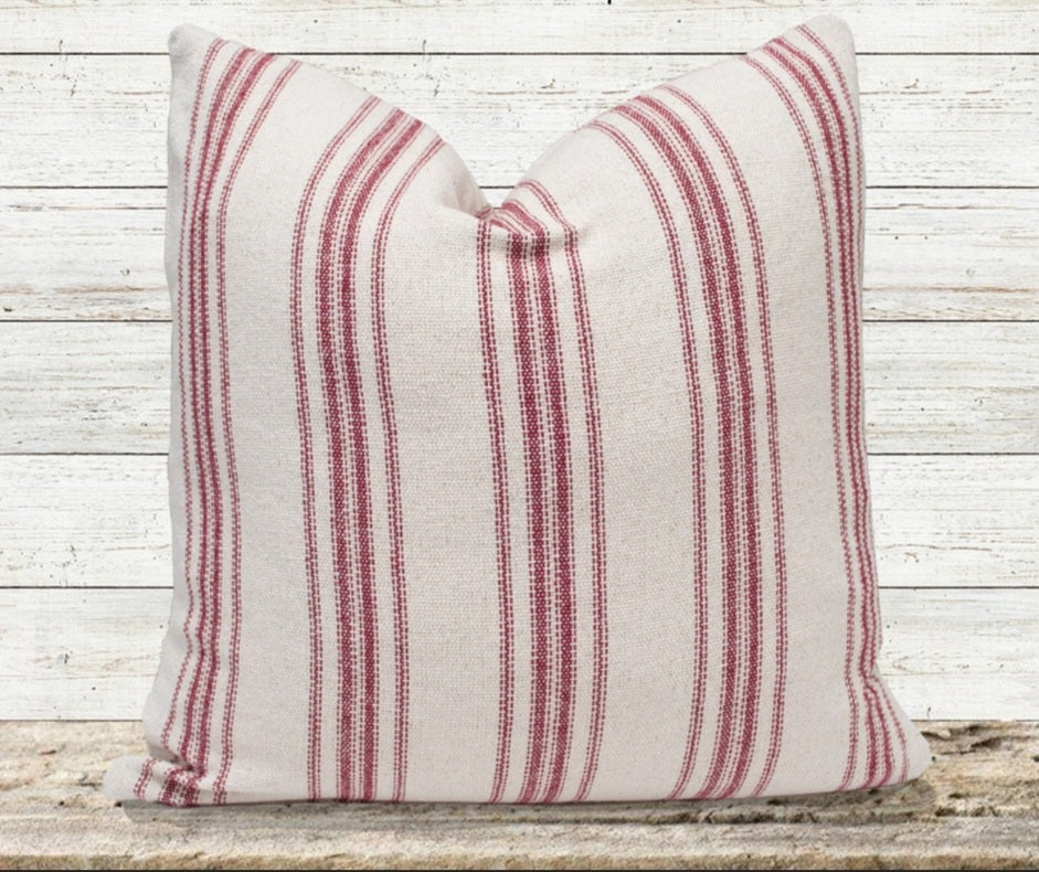 Red 9 Stripe Grain Sack Pillow