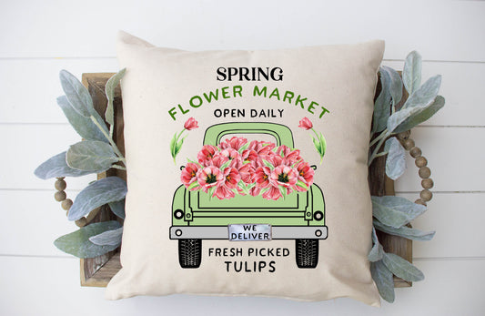 Spring Tulip Market Truck Pillow