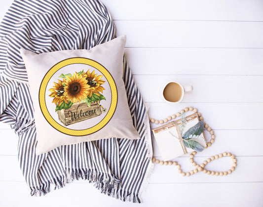 Sunflower Welcome Circle Pillow