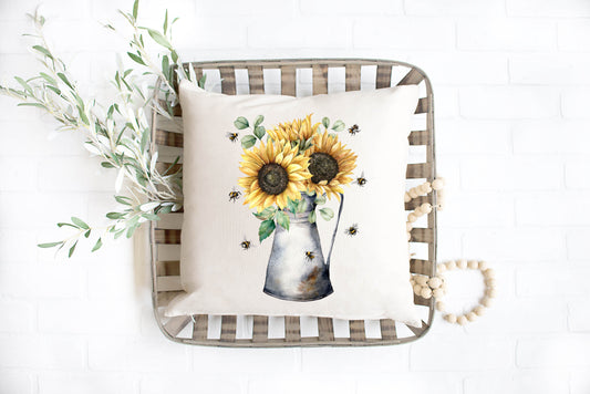 Sunflower With Bees Pitcher Pillow