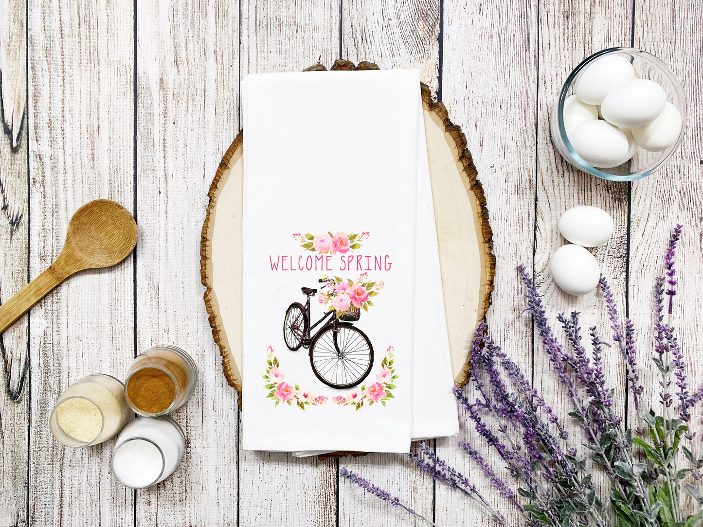 Welcome Spring Bicycle Tea Towel