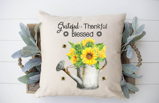 Thankful Sunflower Bucket Pillow Cover