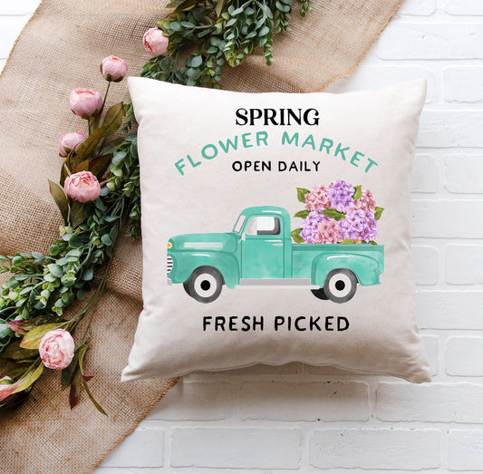 Hydrangea Turquoise Truck Pillow