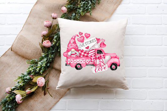 Valentine Pink Gnome Love Truck Pillow