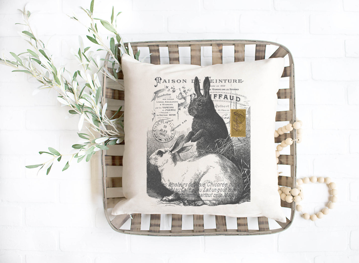 Vintage Easter Bunny Couple Pillow