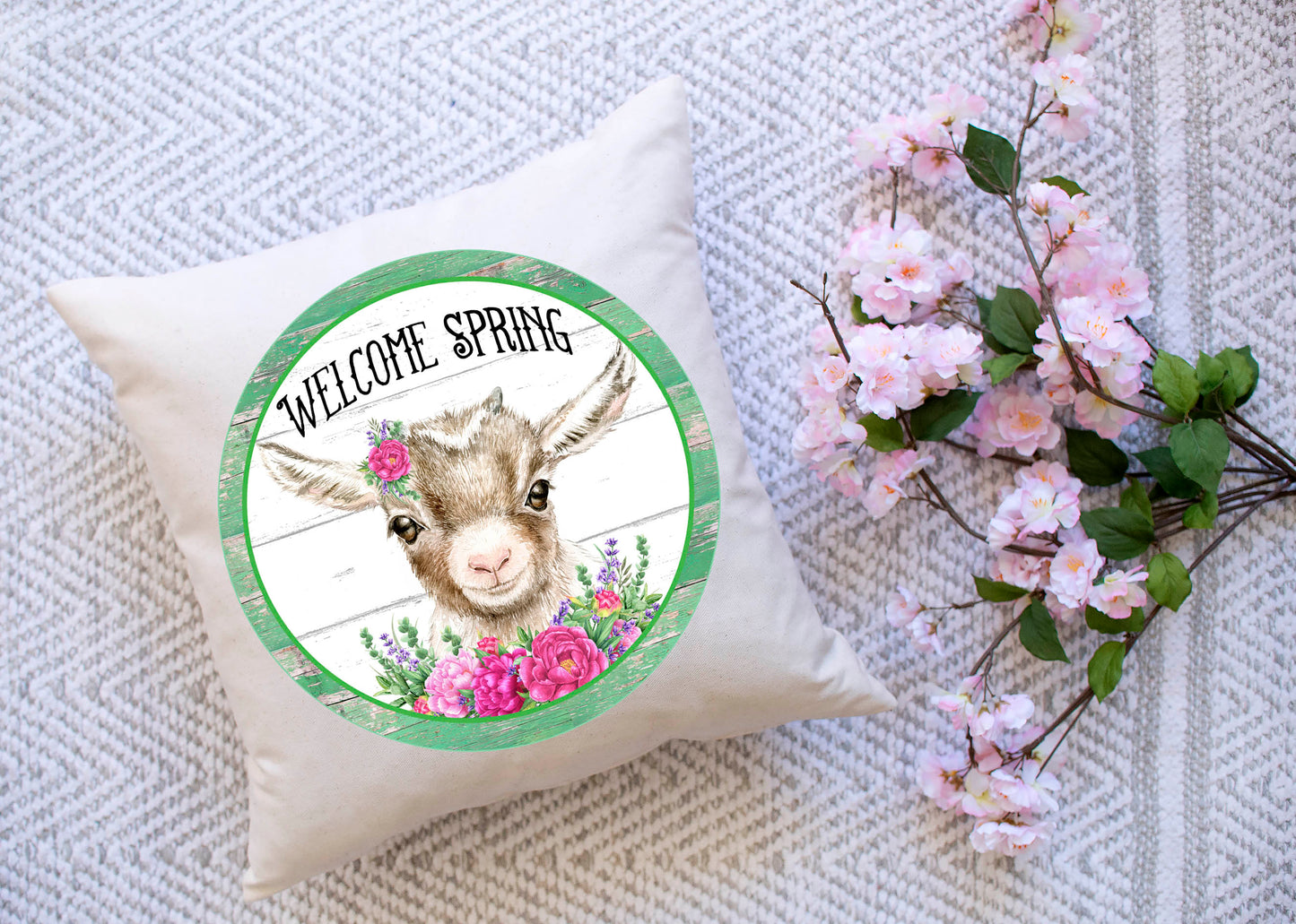 Welcome Spring Baby Goat Pillow