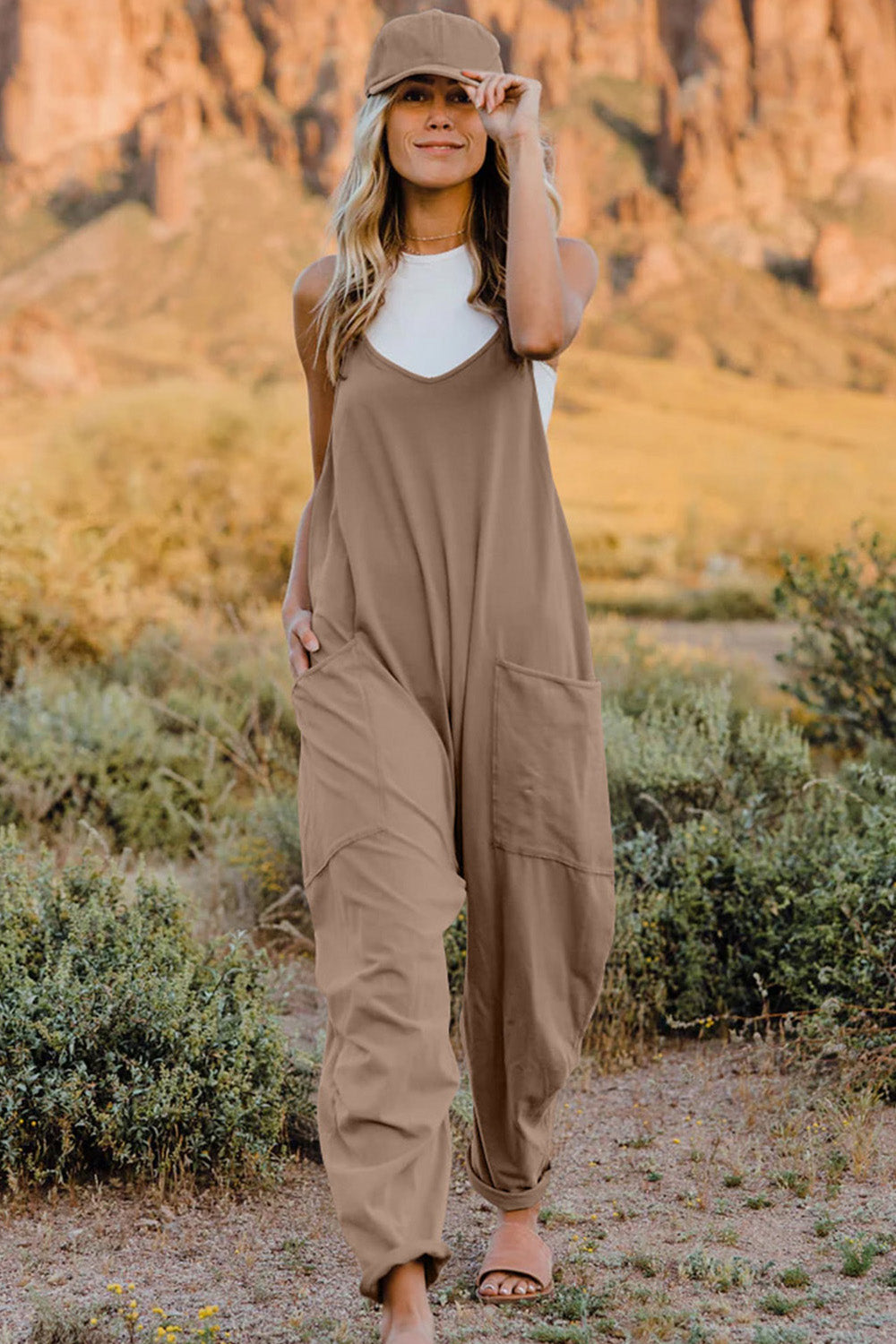 Double Take V-Neck Sleeveless Jumpsuit with Pocket