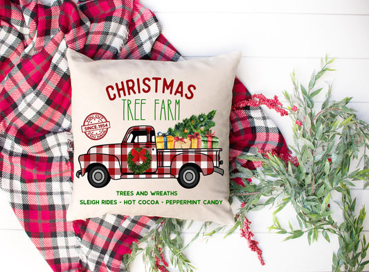 Christmas Tree Farm Red Buffalo Truck Pillow