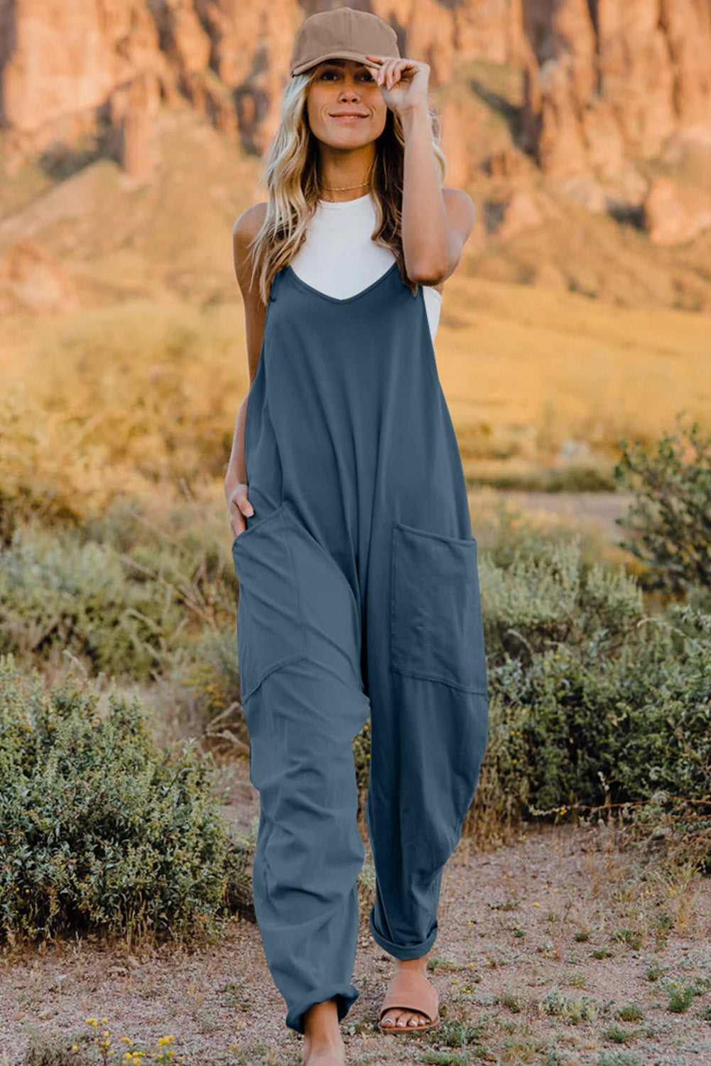 Double Take V-Neck Sleeveless Jumpsuit with Pocket