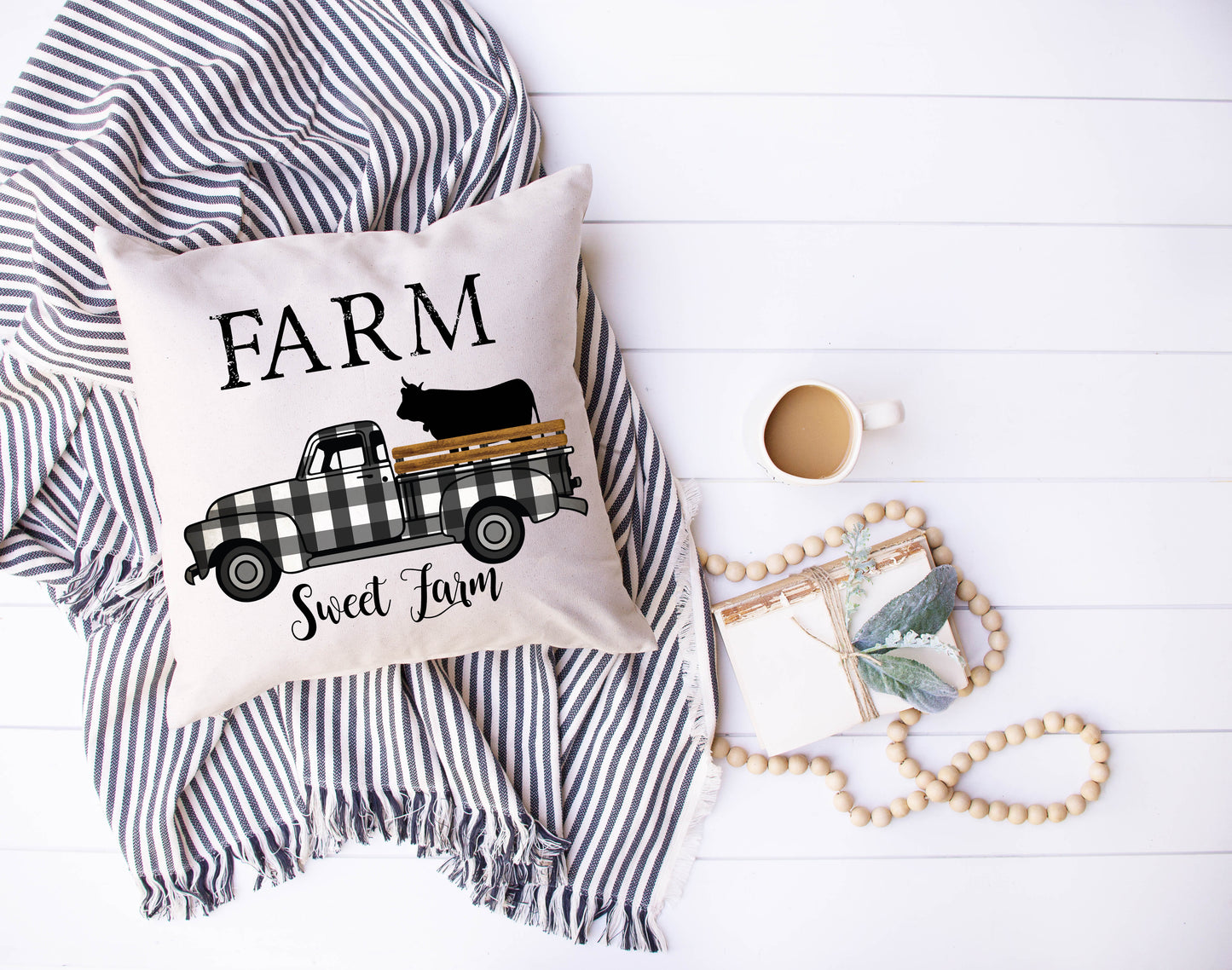 Farm Sweet Farm Cow Truck Pillow