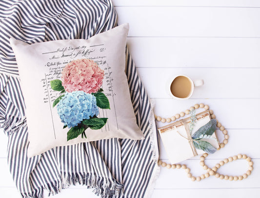 Pink & BlueHydrangea Pillow