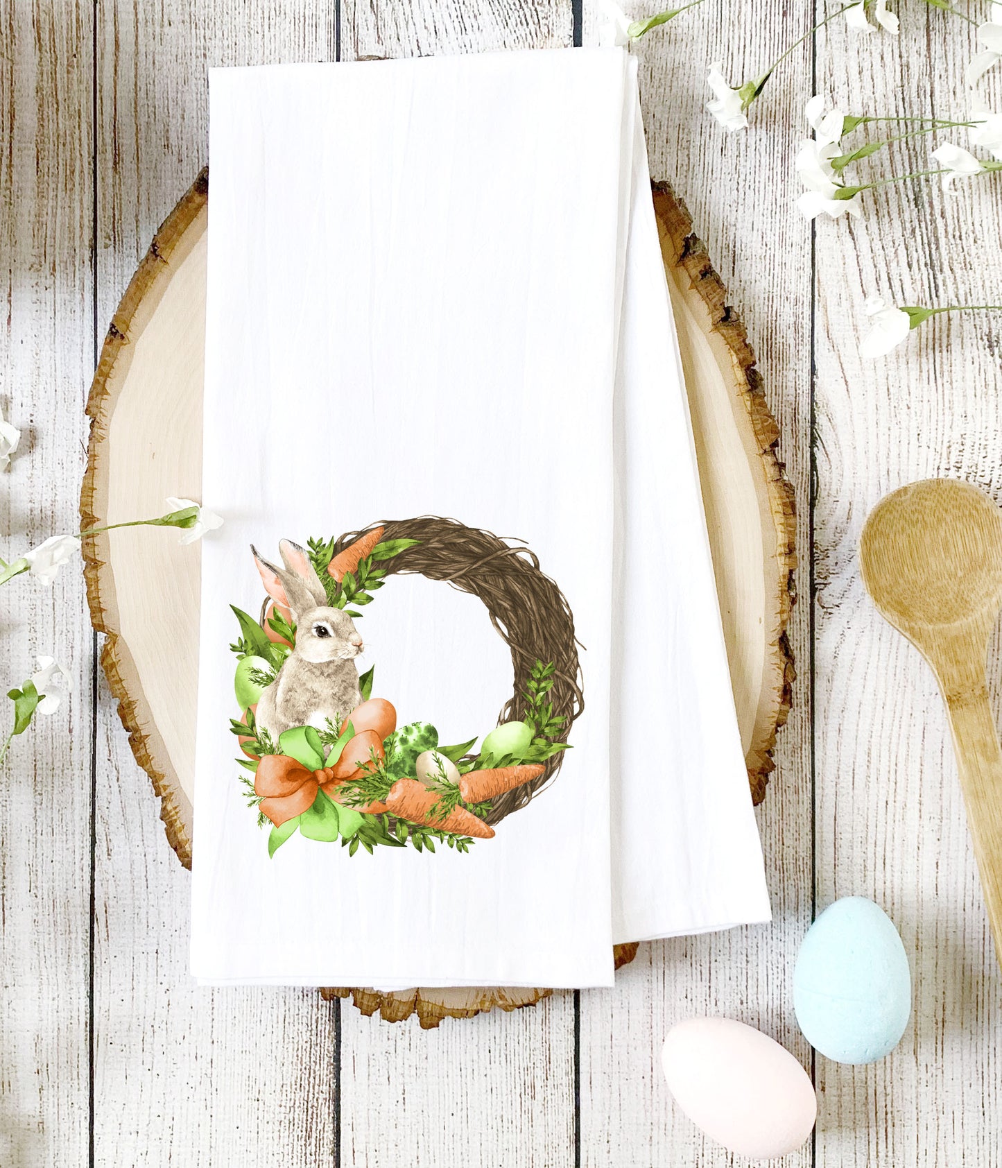 Orange Bunny Wreath Tea Towel