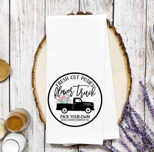 Fresh Cut Flowers Truck Tea Towel