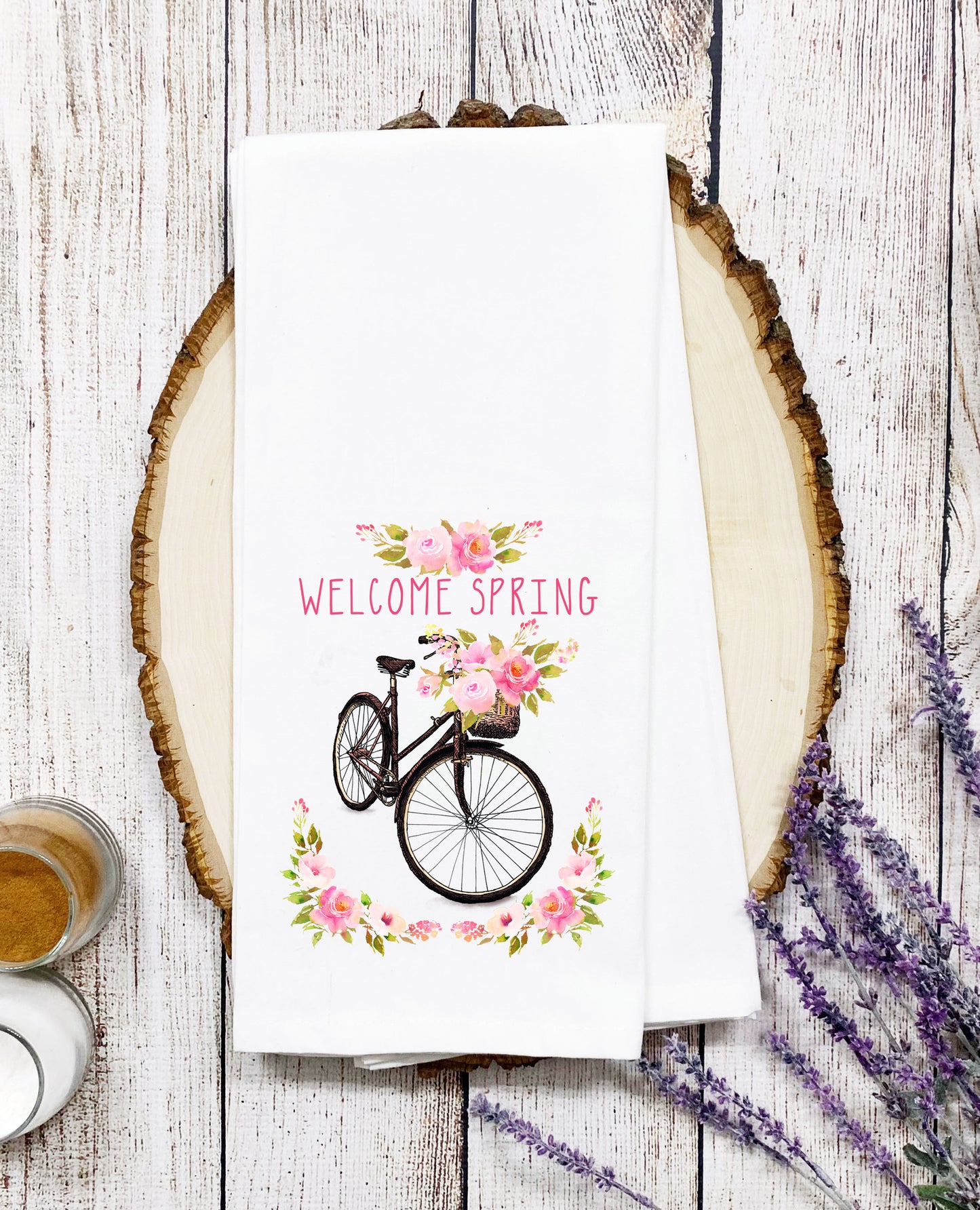 Welcome Spring Bicycle Tea Towel