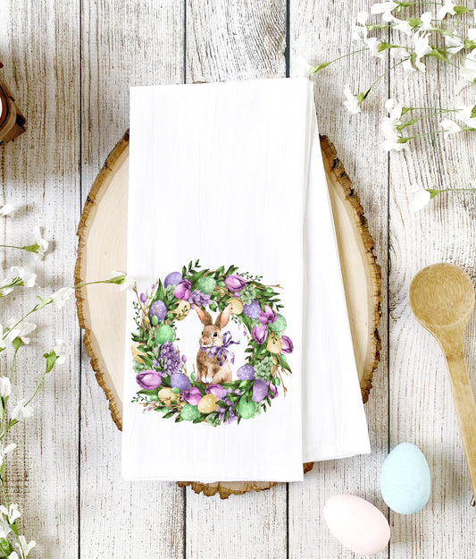 Purple Wreath Bunny Tea Towel