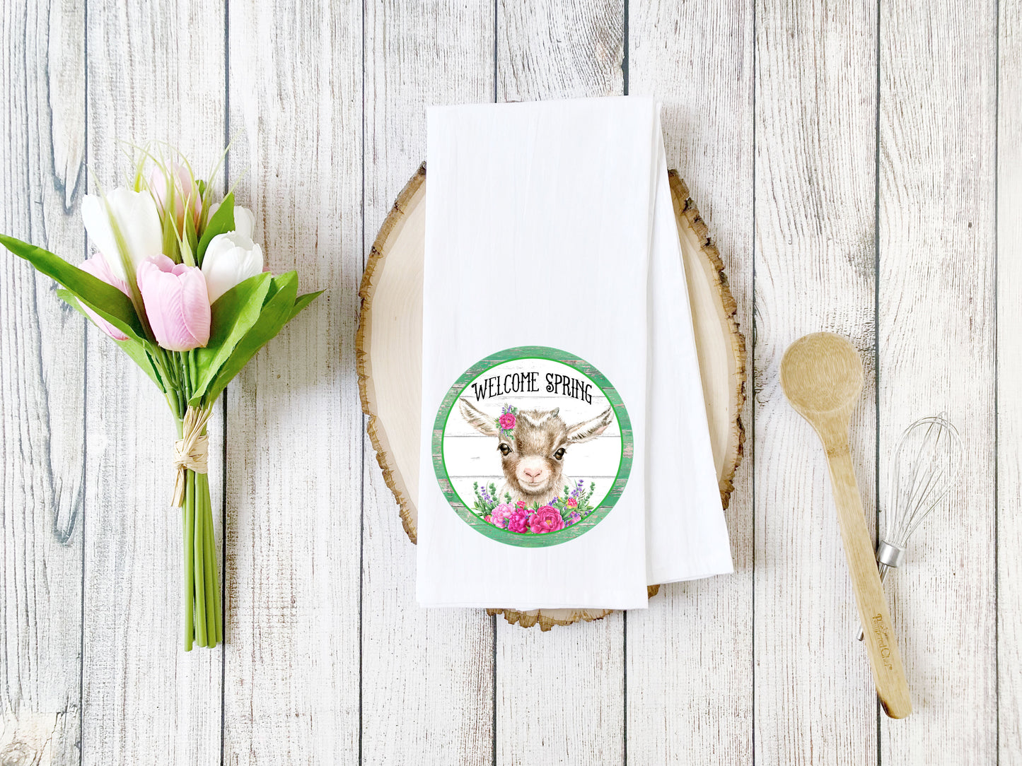 Welcome Spring Baby Goat Tea Towel