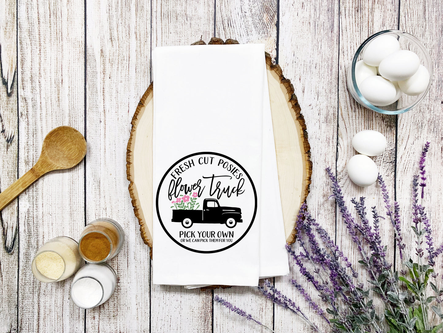 Fresh Cut Flowers Truck Tea Towel