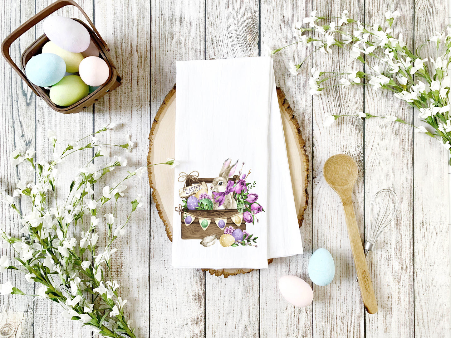 Purple Basket Bunny Tea Towel